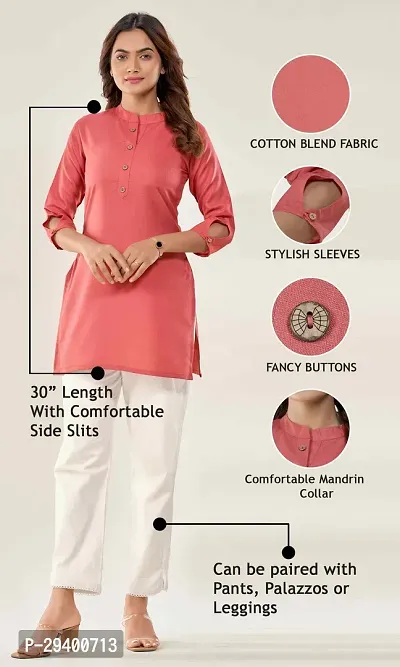 Stylish Peach Cotton Self Design Short Kurta For Women-thumb3