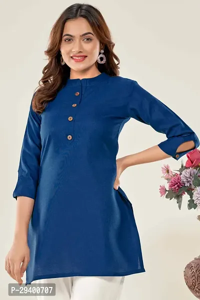 Stylish Blue Cotton Self Design Short Kurta For Women