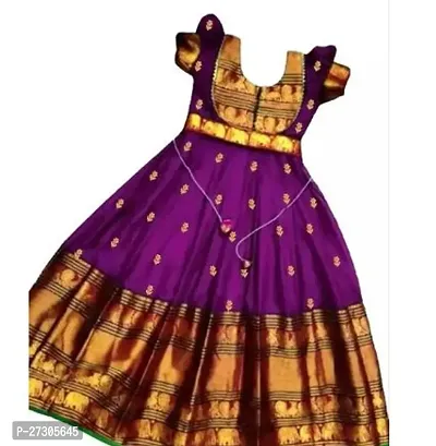 Alluring Magenta Silk Woven Design Ethnic Gowns For Girls