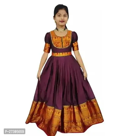 Alluring Maroon Silk Woven Design Ethnic Gowns For Girls