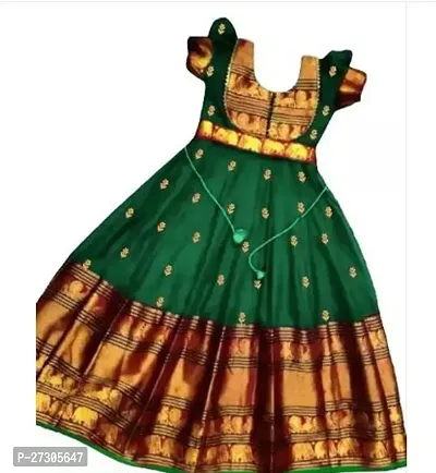 Alluring Green Silk Woven Design Ethnic Gowns For Girls