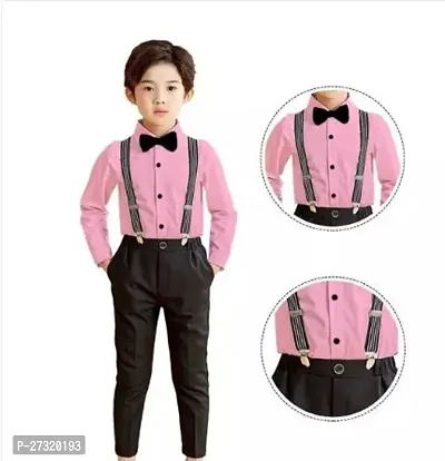 Stylish Pink Cotton Blend Solid Dungaree Set For Boys