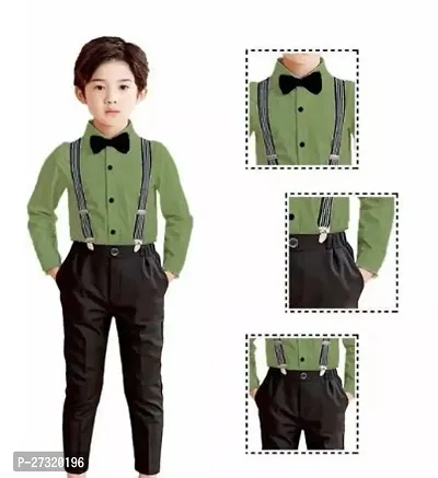 Stylish Olive Cotton Solid Dungaree Set For Boys-thumb0