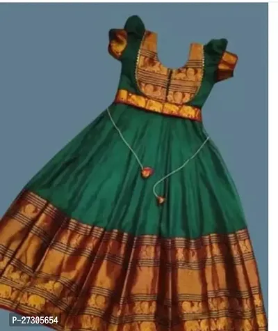 Alluring Green Silk Woven Design Ethnic Gowns For Girls-thumb0