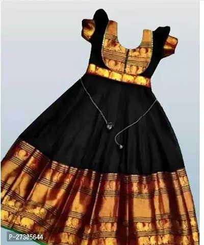 Alluring Black Silk Woven Design Ethnic Gowns For Girls-thumb0