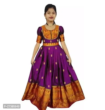 Alluring Magenta Silk Woven Design Ethnic Gowns For Girls