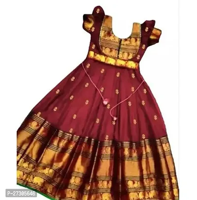 Alluring Maroon Silk Woven Design Ethnic Gowns For Girls-thumb0