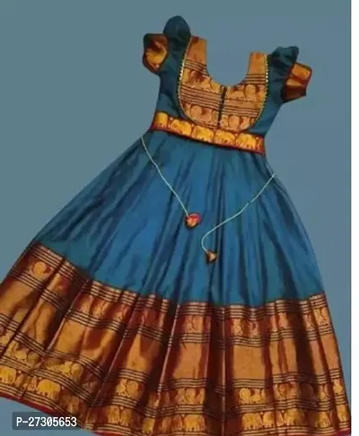 Alluring Blue Silk Woven Design Ethnic Gowns For Girls