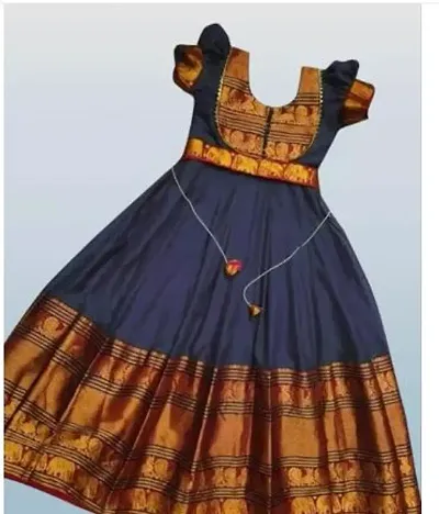 Silk Maxi Long Dress for Girls Traditional Full Length Anarkali Long Fullstitched Gown for Kids