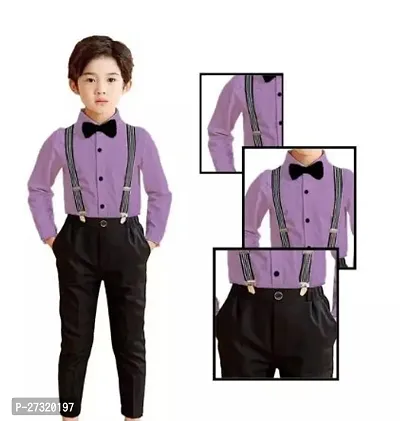 Stylish Purple Cotton Solid Dungaree Set For Boys