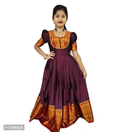 Alluring Maroon Silk Woven Design Ethnic Gowns For Girls