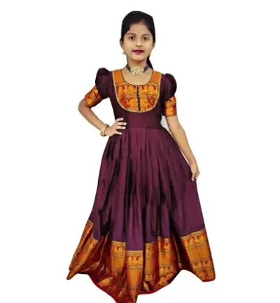 Fashionable Silk Ethnic Gowns For Girls