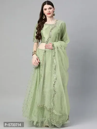 Elegant Green Net Silk Embroidered Women Lehenga Choli Set with Dupatta-thumb0