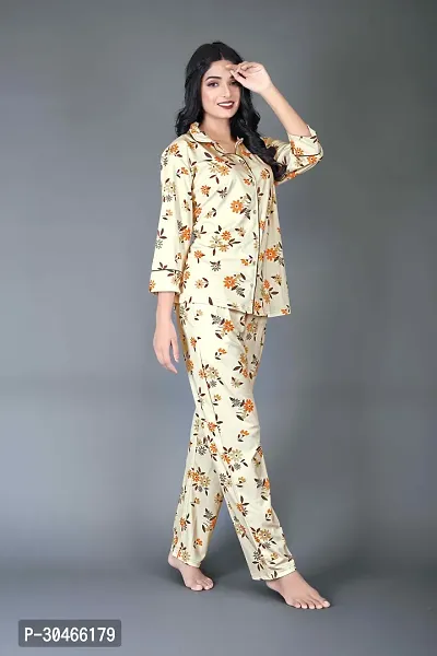 Elegant Yellow Lycra Printed Top And Pyjama Set For Women-thumb4