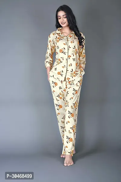 Stylish Beige Lycra Blend Printed Night Suits For Women-thumb0