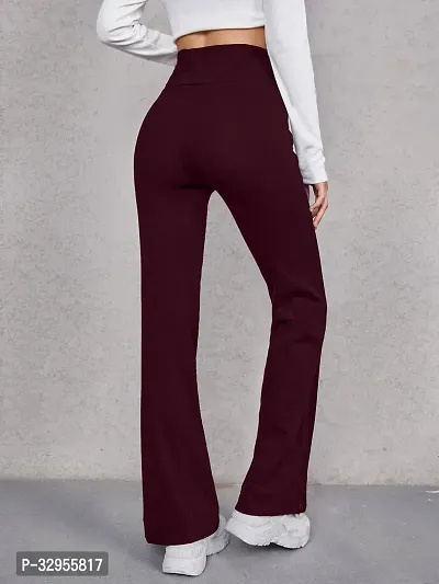 Elegant Maroon Cotton Blend Solid Trousers For Women-thumb2