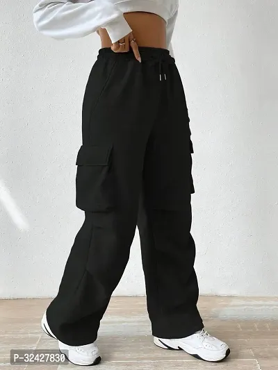 Elegant Black Polyester Blend Solid Cargo Trouser For Women-thumb0