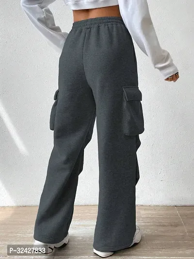 Elegant Grey Polyester Blend Solid Cargo Trouser For Women-thumb2