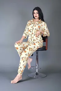 Stylish Beige Lycra Blend Printed Night Suits For Women-thumb3