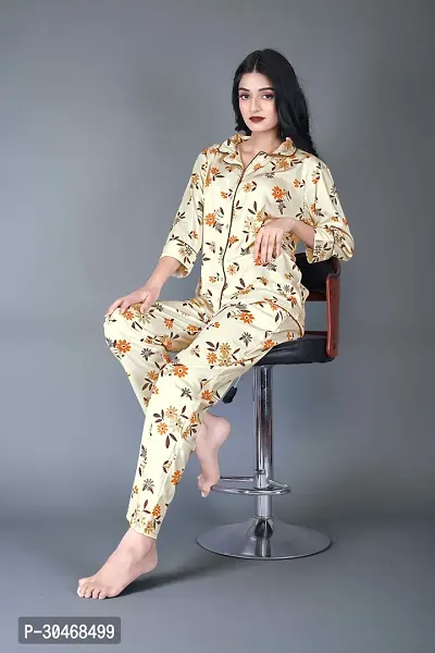 Stylish Beige Lycra Blend Printed Night Suits For Women-thumb4