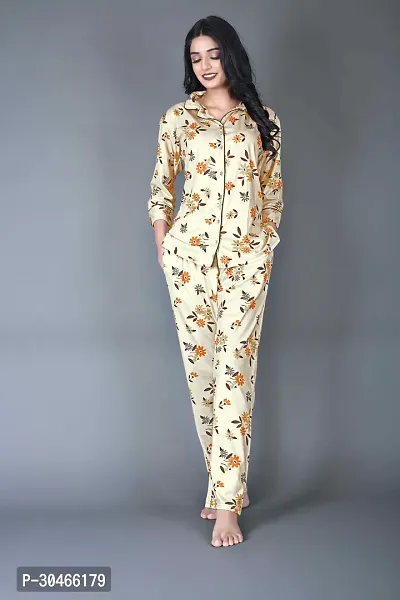 Elegant Yellow Lycra Printed Top And Pyjama Set For Women-thumb0