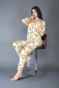 Stylish Beige Lycra Blend Printed Night Suits For Women-thumb2