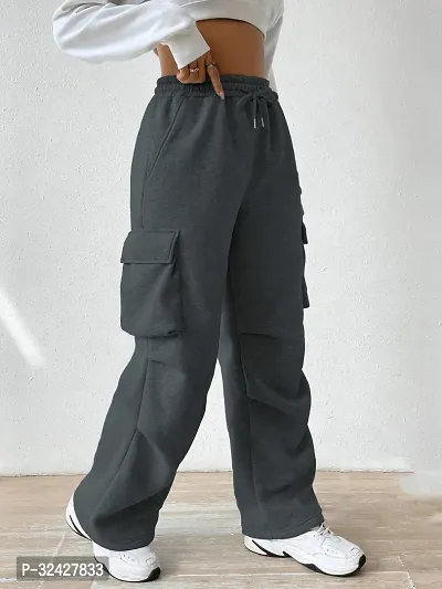 Elegant Grey Polyester Blend Solid Cargo Trouser For Women-thumb0