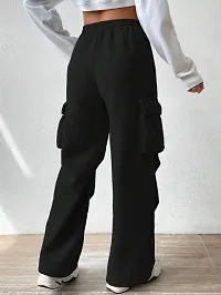 Elegant Black Polyester Blend Solid Cargo Trouser For Women-thumb1