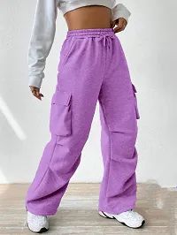 Elegant Magenta Polyester Blend Solid Cargo Trouser For Women-thumb2