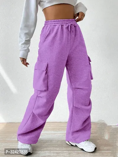 Elegant Magenta Polyester Blend Solid Cargo Trouser For Women-thumb3