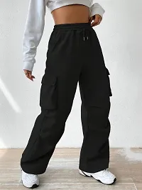 Elegant Black Polyester Blend Solid Cargo Trouser For Women-thumb2