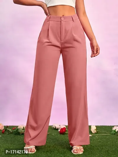 Women Regular Fit Peach Cotton Blend Trousers