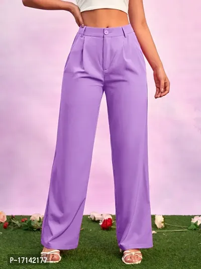 Women Regular Fit Lavender Cotton Blend Trousers-thumb0