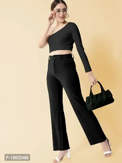 Women Regular Fit Black Cotton Blend Trousers