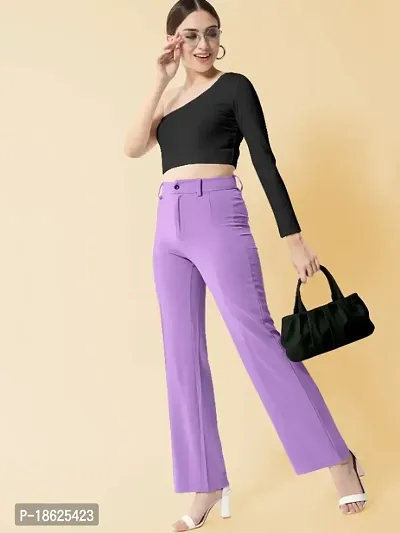 Women Regular Fit Lavender Cotton Blend Trousers