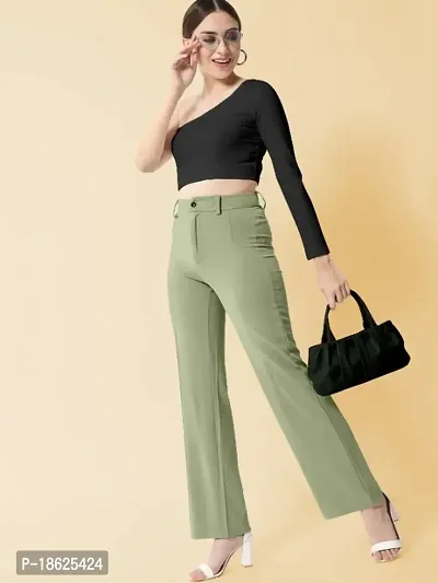 Women Regular Fit Green Cotton Blend Trousers-thumb0