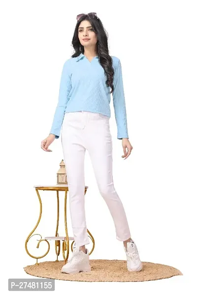 Casual Regular Sleeves Solid Women Skyblue Top-thumb0