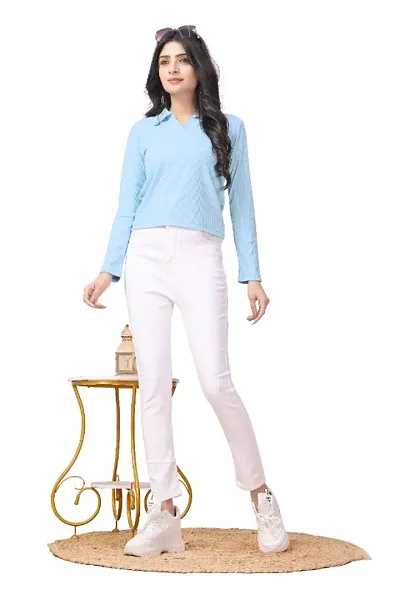 Casual Regular Sleeves Solid Women Skyblue Top