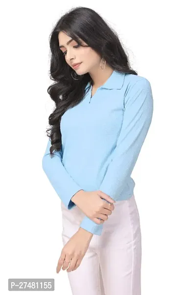 Casual Regular Sleeves Solid Women Skyblue Top-thumb2