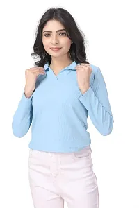 Casual Regular Sleeves Solid Women Skyblue Top-thumb2