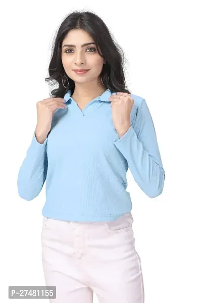 Casual Regular Sleeves Solid Women Skyblue Top-thumb3