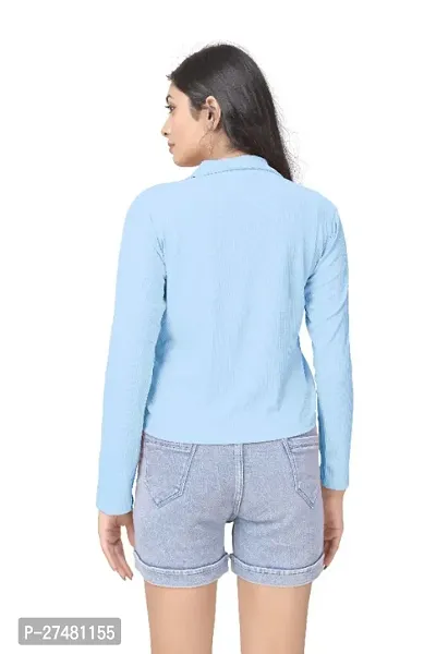 Casual Regular Sleeves Solid Women Skyblue Top-thumb4