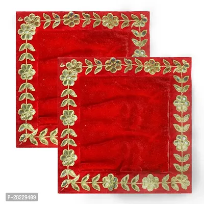 Red Pooja Cloth For God, Velvet Altar Cloth For Puja Pack Of 2 Size 12X12