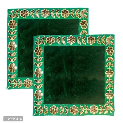 Green Pooja Cloth For God, Velvet Altar Cloth For Puja Pack Of 2 Size 12X12