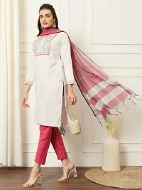 Fancy Khadi Cotton Kurta Bottom and Dupatta Set For Women-thumb1