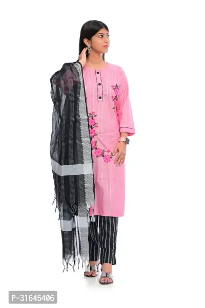 Fancy Cotton Kurta Bottom And Dupatta Set For Women-thumb4