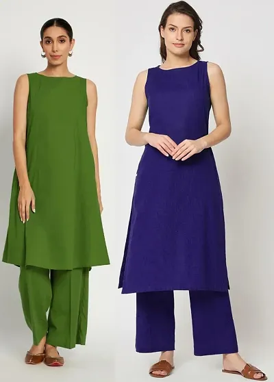 Stylish Cotton Solid Straight Kurtis Bottom Set - Pack Of 2