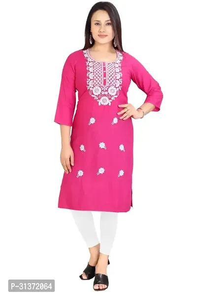 Elegant Pink Embroidered Rayon Kurta For Women-thumb0