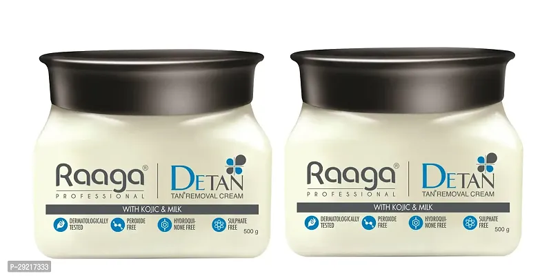 Raaga Professional De-Tan Pack | Tan Removal Cream with Kojic and Milk | Dermatologically Tested, Peroxide Free, Hydroquinone Free, Sulphate Free (500 gm), Pack Of 2