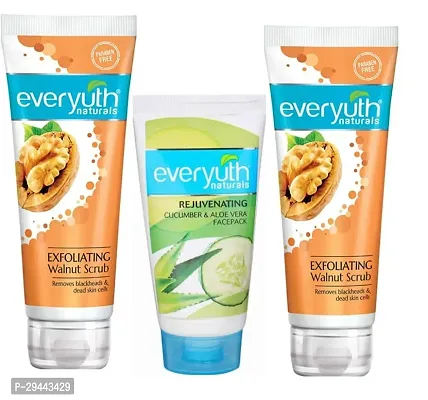 Everyuth Naturals Exfoliating Walnut Scrub, 50g (Pack Of 2) And Everyuth Cucumber Face Pack, 50gm